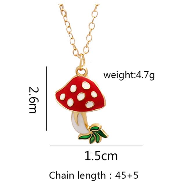 Cute Red Painting Cartoon Mushroom Necklace Simple Resin Metal Necklaces For Women Girls Fashion Jewelry