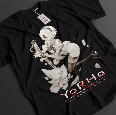 Neil Mechanical Age YoRHa 2B Bedrucktes Muster T-Shirt für Herren und Damen Sommer Reine Baumwolle Bequem Locker Kurzärmeliges Oberteil