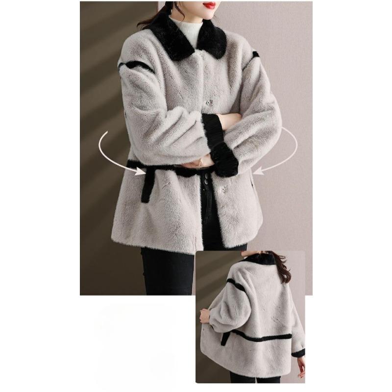 Manteau à la mode en fausse fourrure de vison pour maman Veste d'hiver pour femme épaissie Vêtement d'extérieur tendance