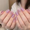 Press-On Nails Shimmery Cat Eye Short Square False Nails Kit with Free Adhesive Glue for Night Club Parties