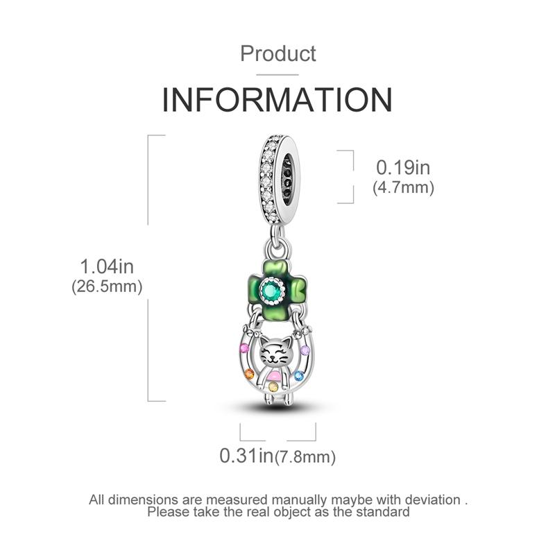 Charms Plata Four-Leaf Clover Horseshoe Cat Pendants Fit Original Bracelets Charms For Women Jewelry Diy Making Gifts