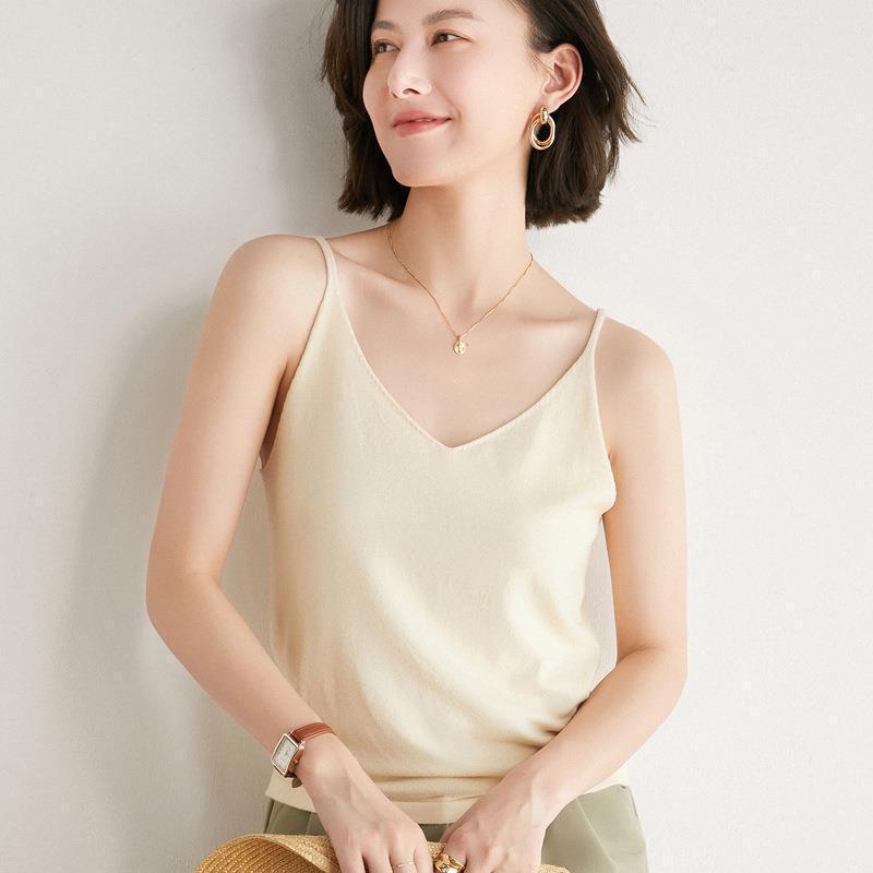 2024 Spring/Summer Women's V-Neck Knit Camisole: Slim, Sleeveless, Versatile Base Layer