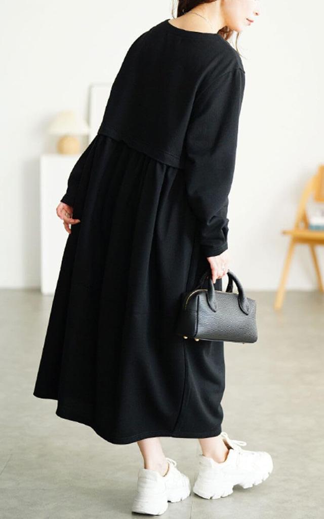 Gold Japan Plus Size Long Docking Balloon Black x Women's Dress, Sleeve, Print, Stretch, Fall/Winter/Spring (JP, Alphabet, 5L, Black)