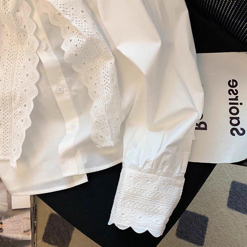 Women's Cotton White Lace Bowknot Base Shirt - New Spring Arrival Layering Top