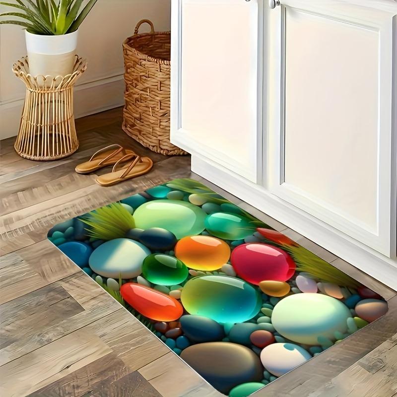 1PC Yellow Floral Pattern Kitchen Rug Non-Slip Door Mat Pop Design Bathroom Rug Bath Mat Carpet for Home Sink Laundry Decor