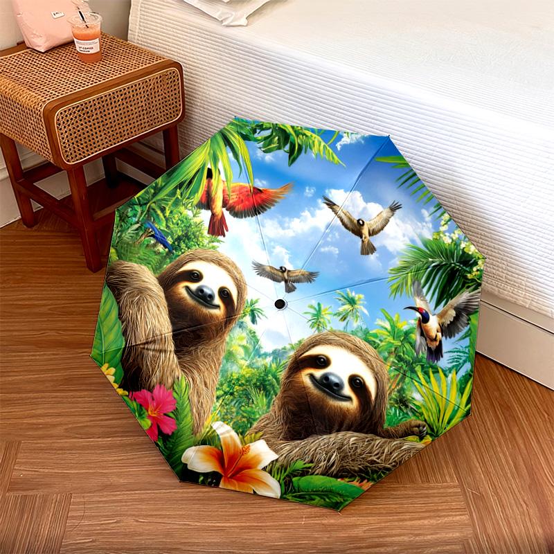 1 PC Automatic Folding Umbrella - Sloths Pattern, Portable & Foldable Design with 8 Ribs, Christmas Birthday Gifts