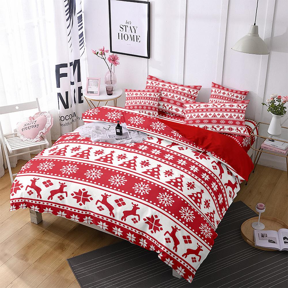 Red Christmas Quilt Cover Three-Piece Polyester 3D Digital Bedding Home Textiles