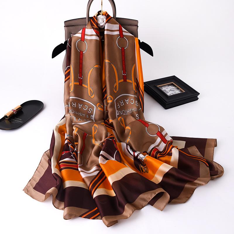 New Style of Imitation Silk Scarf for Women  Summer Vacation Scarf  Fashionable and Fashionable Printed Sunshade Scarf