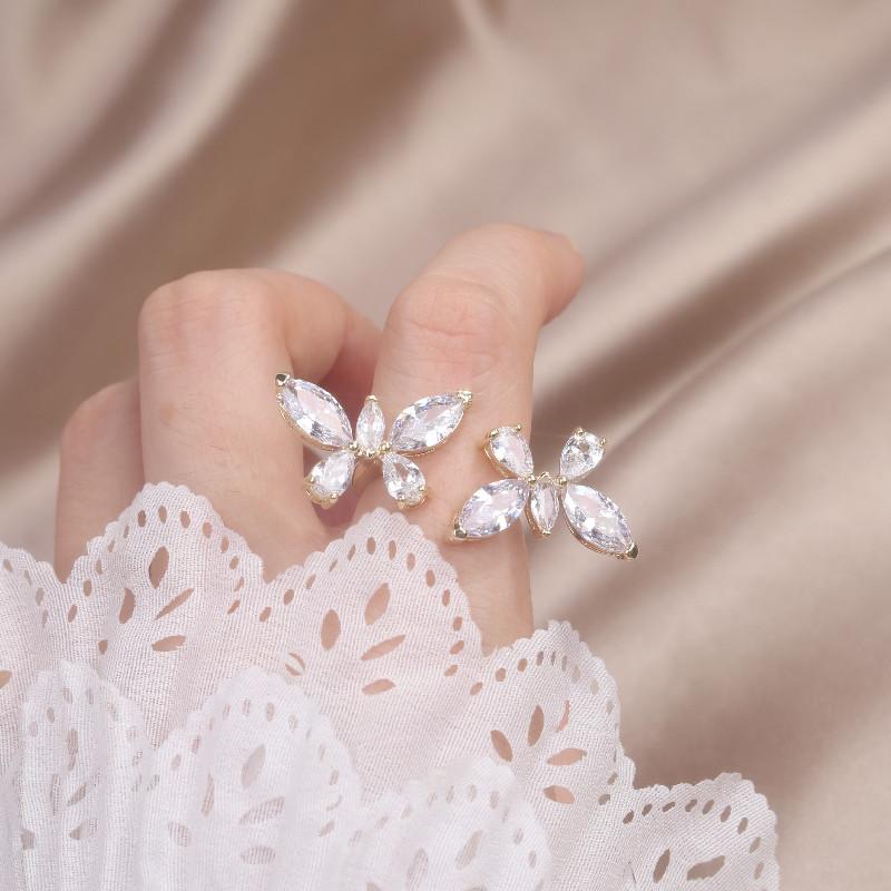 Bague papillon en or véritable 14 carats avec zircone électrolytique, bijou tendance coréen, bague de luxe pour femme, pour mariage, bal de promo, fête