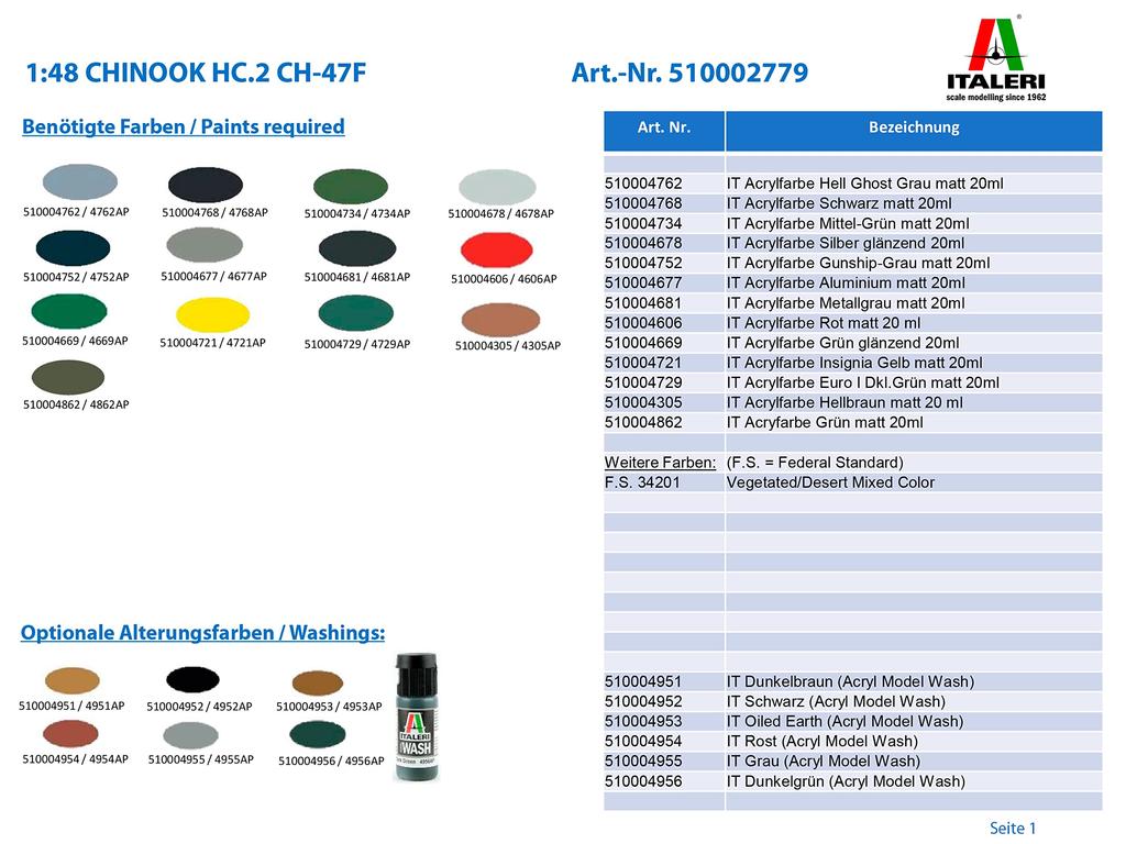 Tamiya Italeri 1/48 Helicopter Series No. 2779 Chinook HC.2 CH-47F Plastic Model 38779