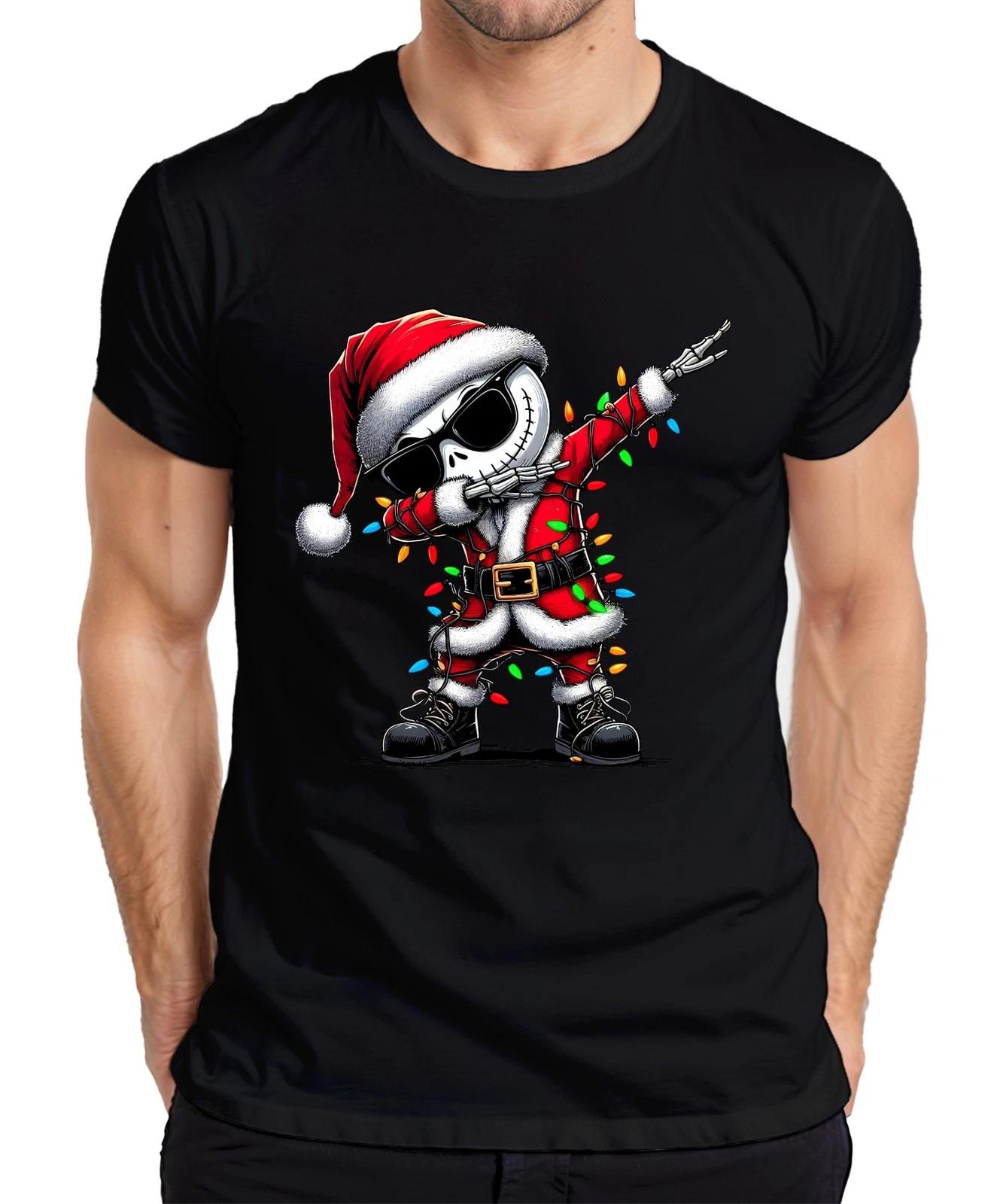 Dabbing Skelett Jack Skellington Weihnachtsmann Lichterkette Herren T-Shirt XS