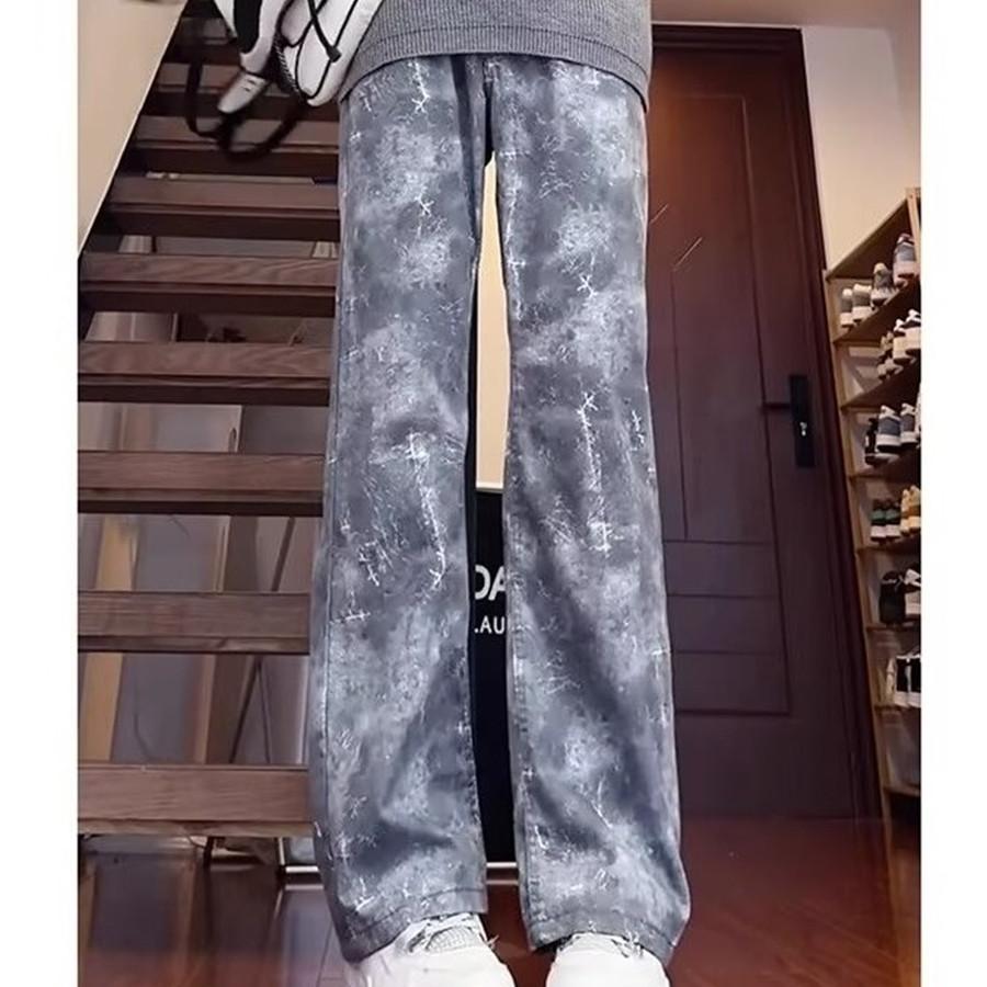 Tie-dyed pants men's spring and autumn models American high street loose jeans niche design straight tube micro-pull pants men
