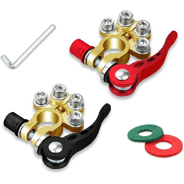 2PCS Battery Terminal Connectors, 4 Way Quick Release Disconnect Battery Terminals, Positive Negative Battery Cable Ends For SAE/JIS Type A Posts By