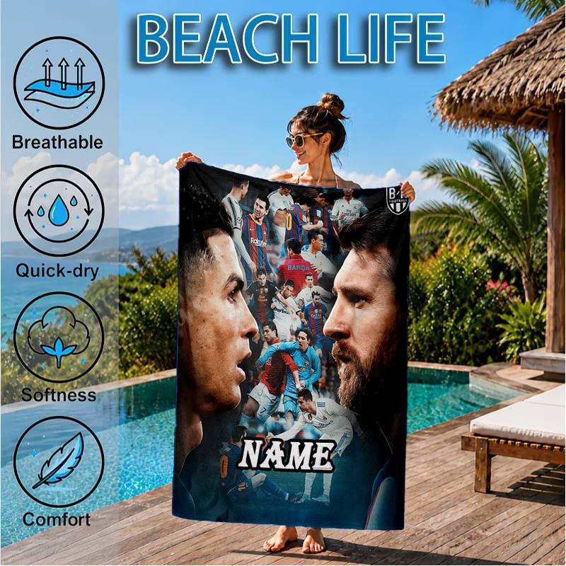 Custom Name Messi's Fiery Legacy Beach Towel Microfiber Beach Towel, Lightweight and Quick-Dry, for Summer Travel, Swimming Pool Gift