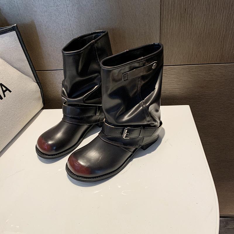 

Стиль Spice Girls~ Ретро Штаны Брюки Сапоги Женские Западные Ковбойские Сапоги Плиссированные Стопка Стопка Короткие Сапоги Толстая Тонкая Мартинсы 40