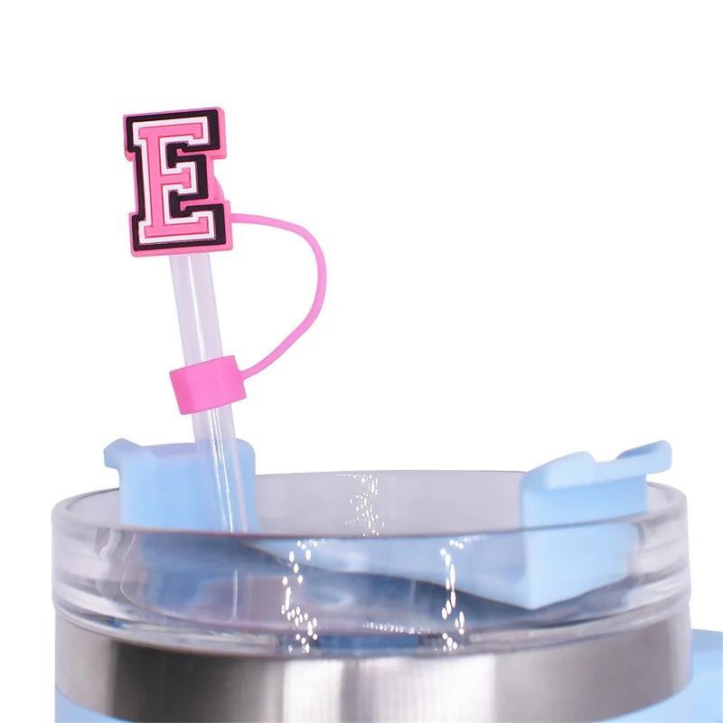 1PC Pink Letter PVC Straw Covers Cap Compatible For Most 30&40Oz Cup 10mm Straw Toppers Reusable Splash Proof Straw Caps