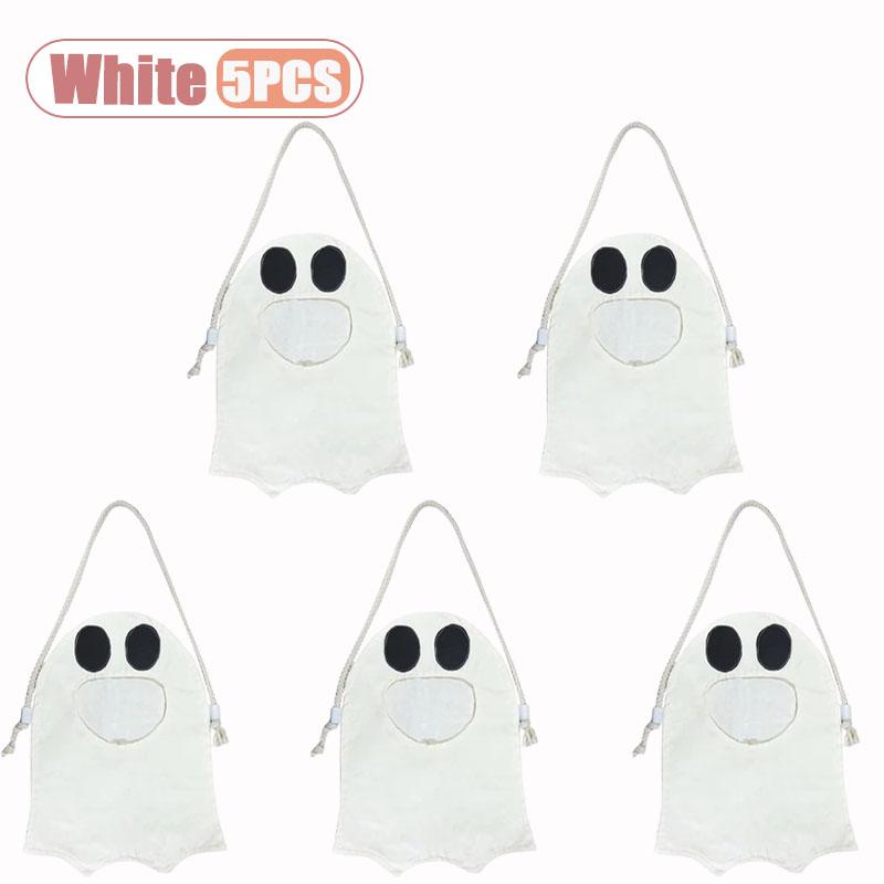 1-10PCS Halloween Ghost Pattern Non Woven Treat Bags with Handles for Kids Trick or Treat Party Favor Candy Goodie Tote