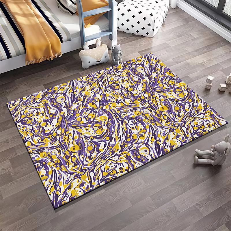 Abstract Colorful Artistic Carpet with Yellow, Purple, and White Patterns Suitable for Use As an Anti-slip for Living Room Bedroom Sofas