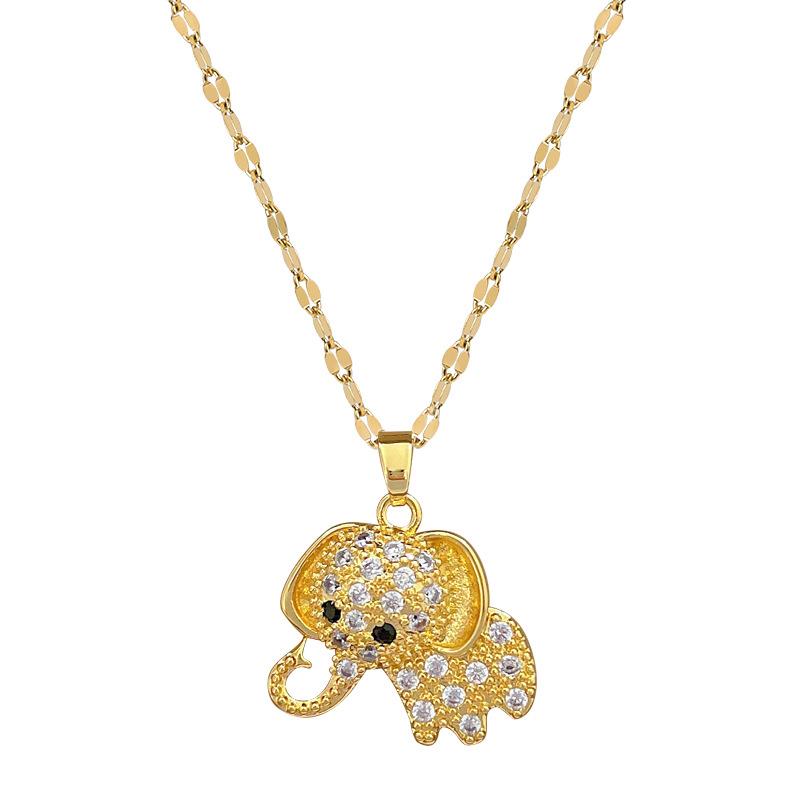 Big Ears Long Nose Elephant Light Luxury Temperament Gorgeous Full Diamond Necklace Female Versatile Collarbone Chain Titanium Steel Chain