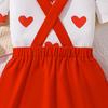 Girls' Fashion Set 2025 Summer Children's Sweet Love Short-sleeved Top with Suspenders Skirt Set