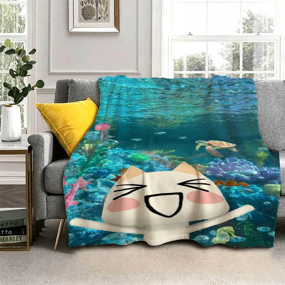 Cartoon Kawaii I-Inoue Cute Cat T-ToroS Flannel Blanket Soft Throw Blanket Art For Home Decor Bedroom Bed Sofa Picnic Fans Gift
