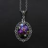 Fashionable and Exquisite Purple Flower Pattern Oval Glass Pendant Necklace