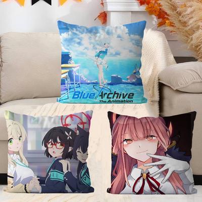 B-blue Archive Anime Throw Pillow Cover 45x45cm Soft Cozy Cotton Outdoor Decorative Pillowcase Covers With Zipper For Couch