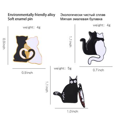 Cat Lovers Enamel Pin Custom Black and White Cat Love Tail Dagger Brooches Bag Lapel Pin Gothic Badges Jewelry Gift for Friend