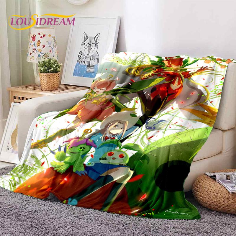 Retro Digimon Adventure Potwór Kreskówka Miękki Koc Flanelowy, Koc do Rzucania Wygodny Koc na Piknik Łóżka Kanapę Domowy Sypialnia