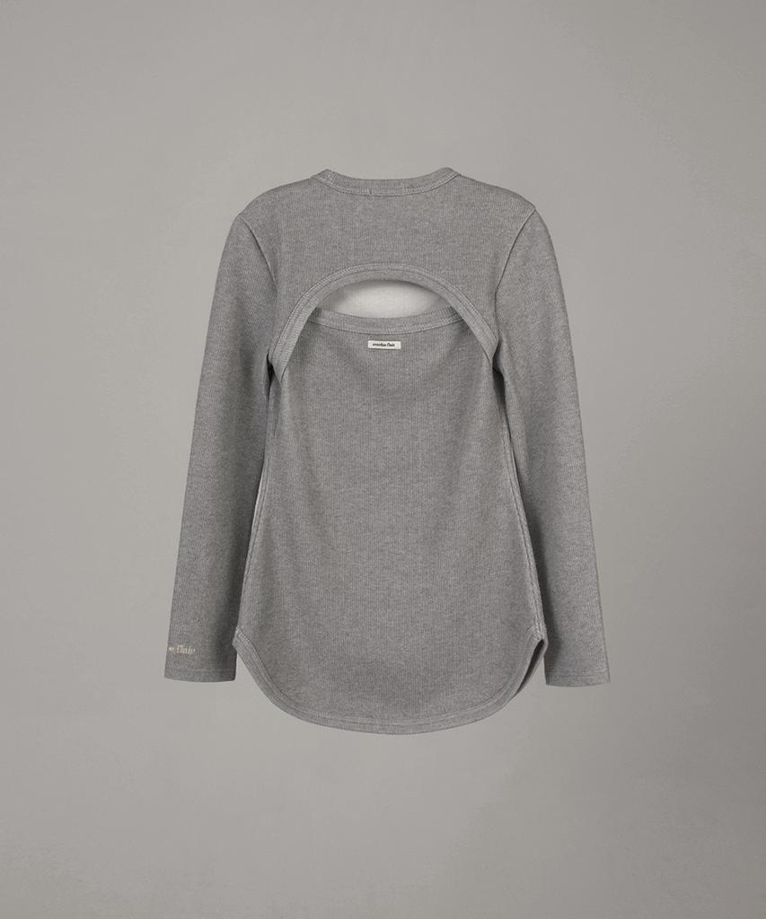 Obeodyupeulleeo Cut-Out Long Sleeves Top_Melange Gray