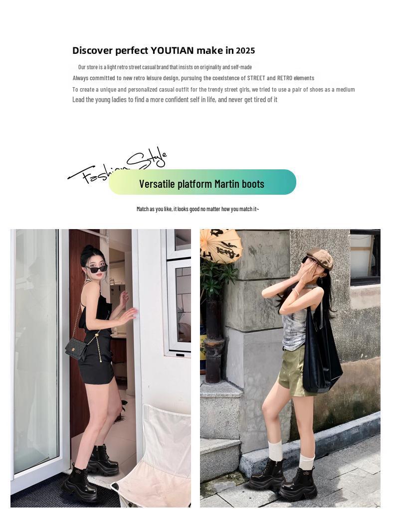 Women's Autumn 2025 Thick-Soled Hidden Heel Martin Boots - Slimming Ankle Design with Soft Sole