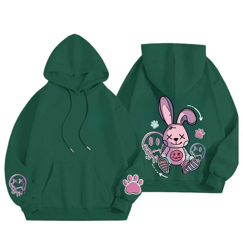 Women's Loose Cute Warm Hoodie Pink Rabbit Doll Sleeve Print Comfortable Casual Hoodie