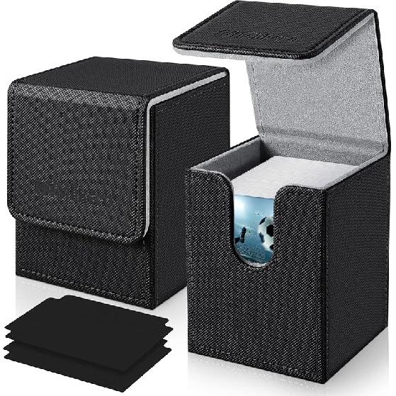 Mlikero Card Deck Case for Trading Cards 1800+, Trading Card Storage Box with 10 Dividers and 3 Foam Stoppers, Leather Magnetic Closure Commander