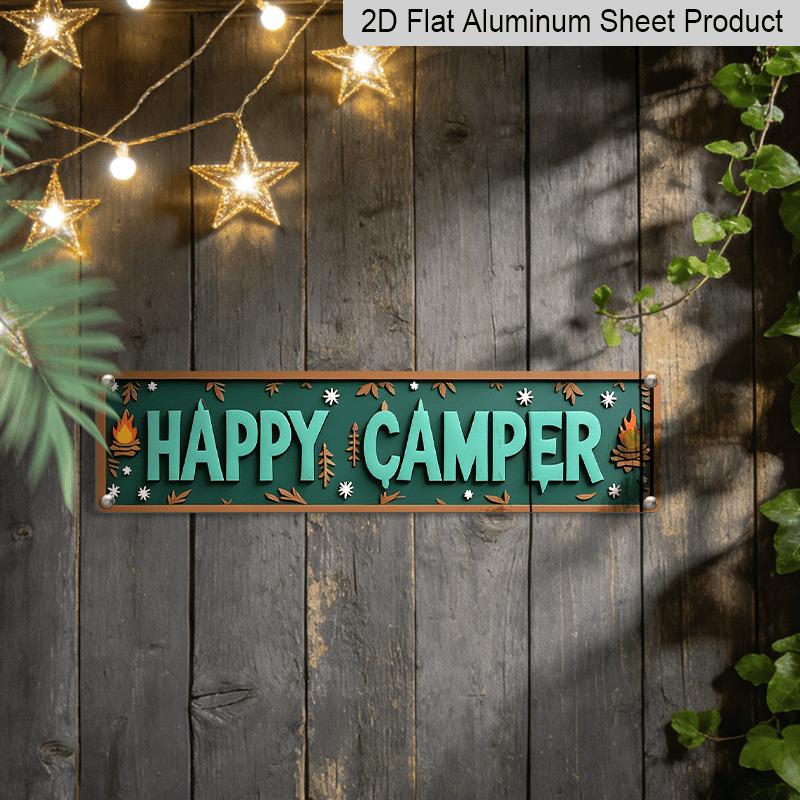 2D Flat 1pc Vintage 'Happy Campers Sign' Wall Decor. Metal Wall Sign | 15.7×3.94inch Rustic Aluminium Decorative Sign Art for Home, Bedroom, Bar