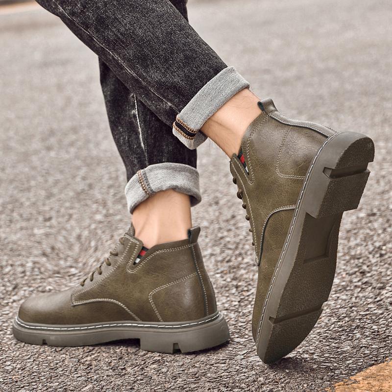 Fashion Genuine Leather Mens Low Top Sneakers 2024 Hot Sale Lace-Up Male Ankle Boots Men Winter Plush Snow Boots Comfortable Men's Shoes