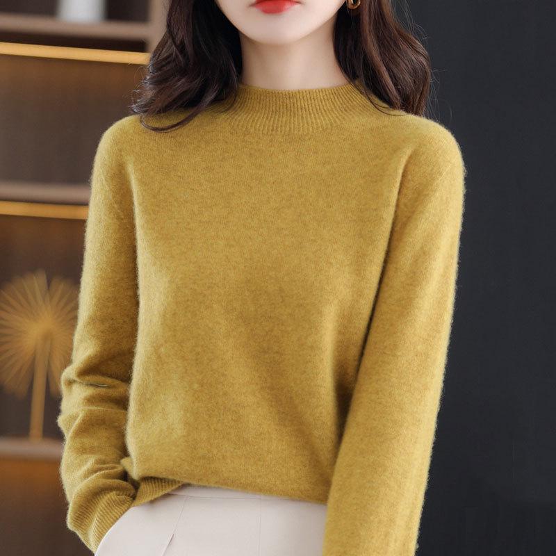 Women's High Neck Wool Sweater - Seamless, Solid Color, Warm Base Layer for Casual or Commuter Wear in Autumn and Winter