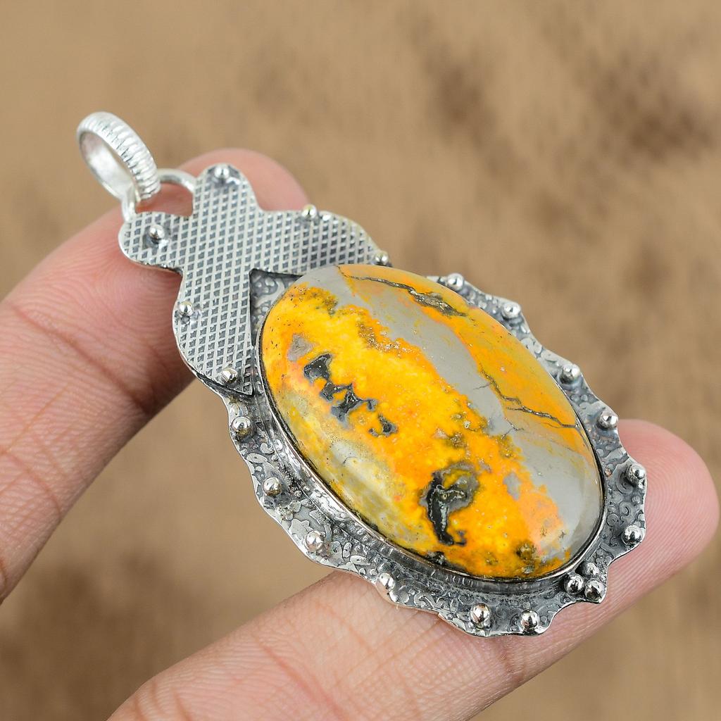 Natural Bumble Bee Jasper Gemstone Jewelry 925 Sterling Silver Pendant For Girls