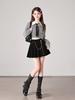 2025 Slimming Woolen Pleated Half Skirt with Waist Chain
