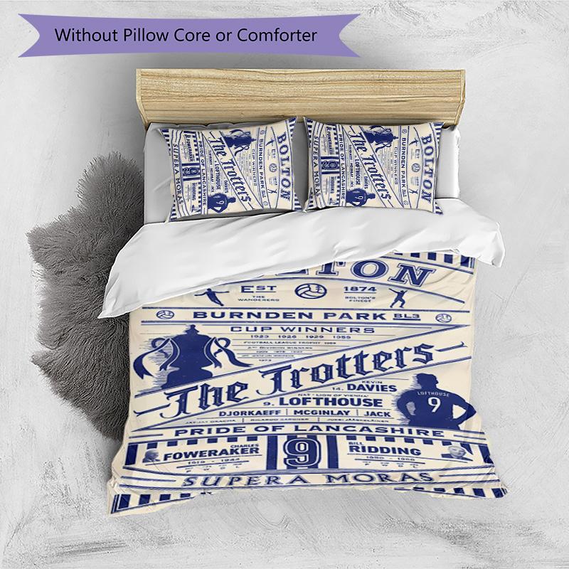 3-teiliges Bolton Wanderers FC LOGO Muster Bettwäscheset Bettbezugset enthält Bettbezug & Kissenbezüge, perfekte Ganzjahres-Schlafzimmerdekoration & Geschenk