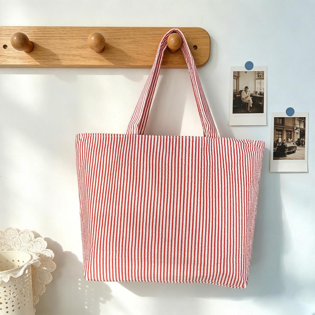 Striped Bag For Women Large Capacity Retro Casual Polyester Fashion Handbag For Daily Use