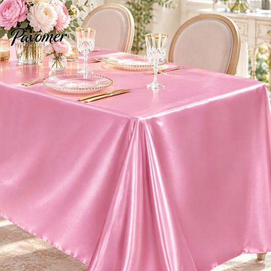 Protective Table Linen for Buffet Solid Color Satin Tablecloth, 102 x 57 Inch Rectangular Silky Cover, High Density Tablecloth Celebration Smooth