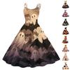 Women's Vintage Fashion Halloween Printed Off Shoulder Sleeveless Dress