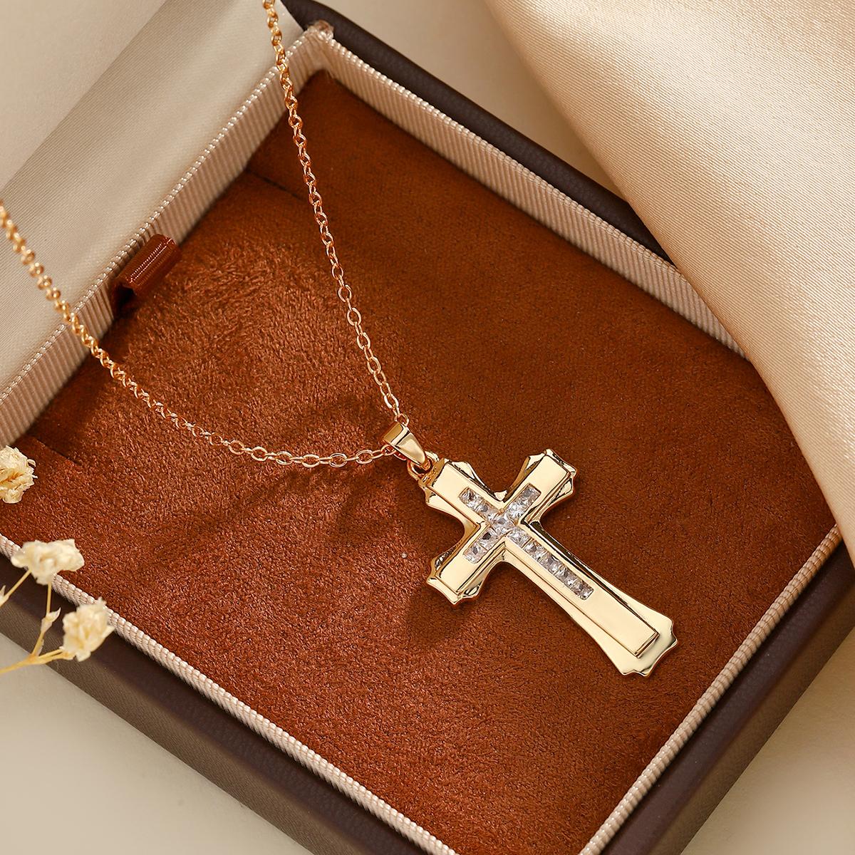 Fashion Trend Copper Alloy 18k Gold Plated Cute Cross Pendant Necklace золотой
