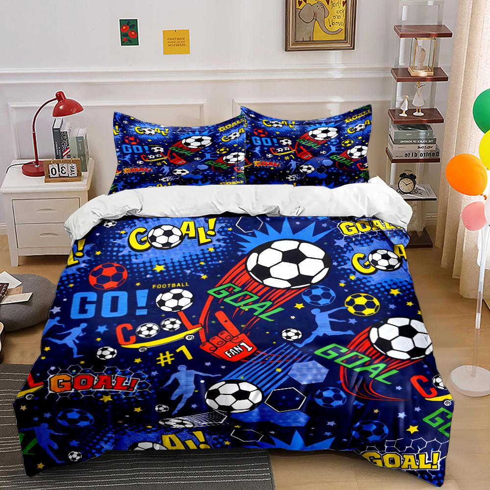 Cool Soccer-Themed Pattern Bedding Set For Kids Luxury Gift 3Pcs Digital Print Comforter Set Soft Comfortable Breathable