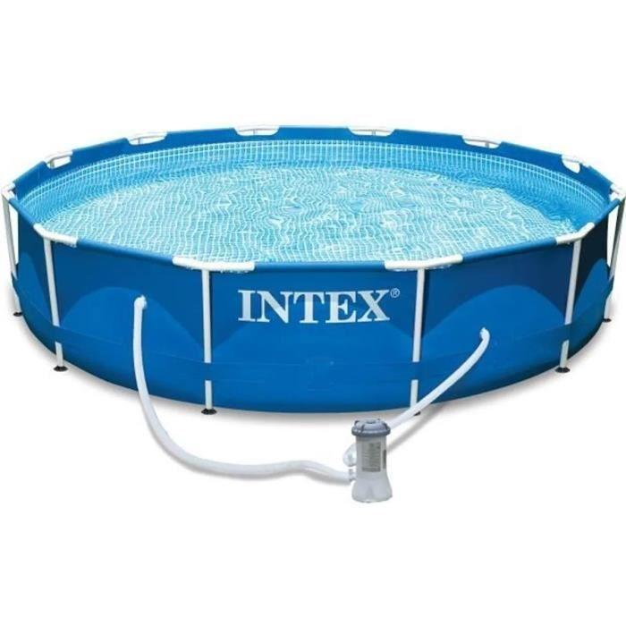 Kit Piscine Hors Sol Tubulaire INTEX - Metal Frame - 366 X 76 Cm - Ronde (Livrée Avec Pompe Et Cartouche) - 28212NP