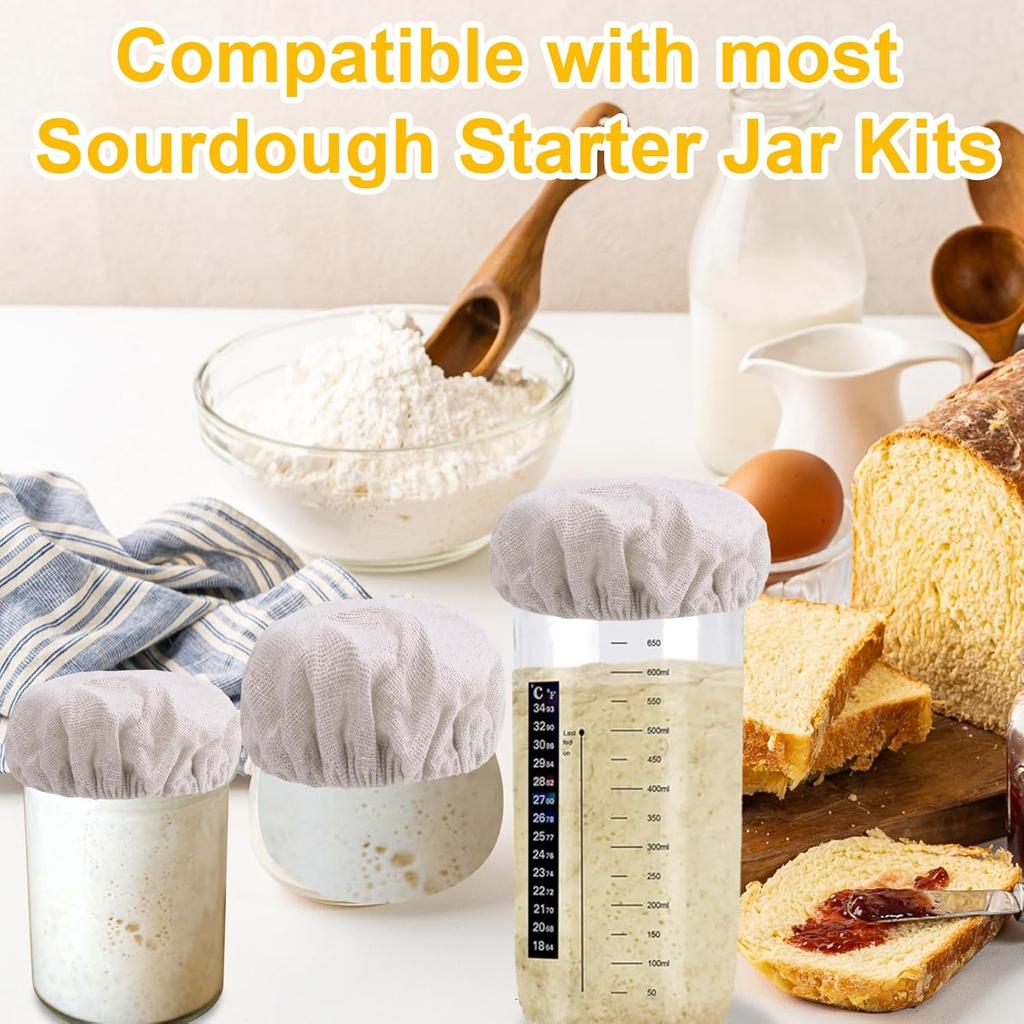 100% Cotton Sourdough Jar Cover,5 PCS Reble Sourdough Bread Proofing Starter Jar Cloth Covers for Most Glass Mason Sour Dough Crock