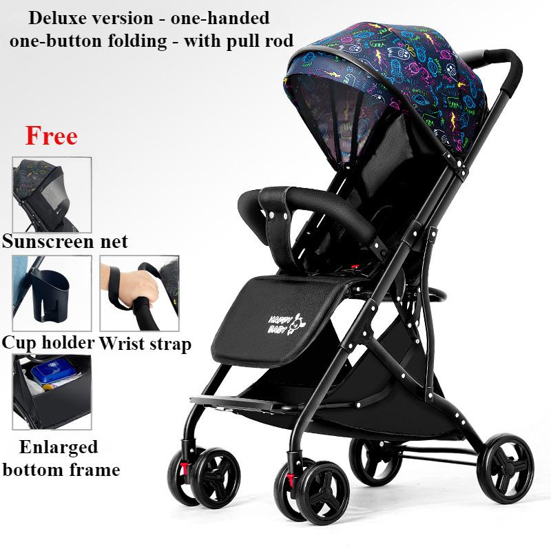 One Click Folding Baby Stroller Can Sit & Lying Foldable Portable Lightweight Baby Strolling Cart Large Space Adjustable Backset