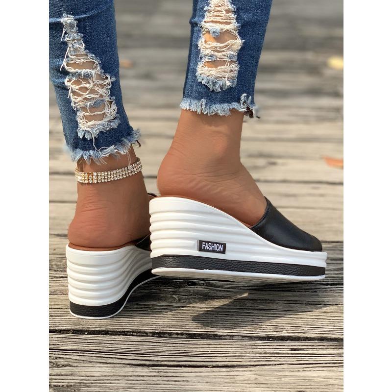 Damen Übergröße Peep Toe Keilabsatz Mode Lässig Einriemen Sandalen