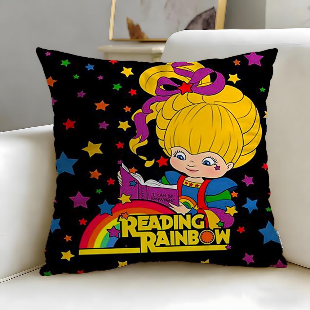 Classic Cartoon Rainbows Brite Cushion Cover Soft & Easy-Wash Pillow Case – Versatile for Couch, Bed, Travel and Office