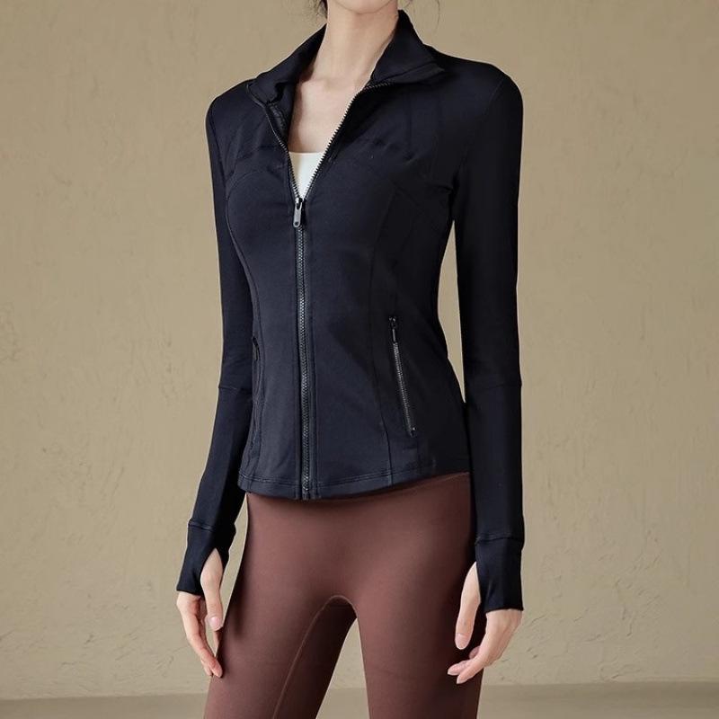 Women's Quick-Dry Slim Fit Yoga Jacket - Stand-Up Collar, Zipper, Long Sleeve for Running & Cycling in Autumn